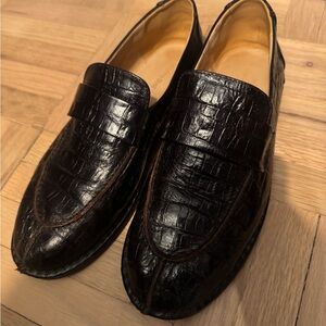 Massimo Dutti Dark Brown Crocodile Pattern Loafers
